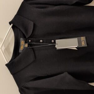 NWT Truth Black Collared Top With Rhinestone Buttons - S